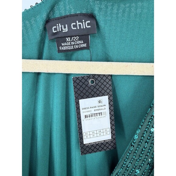 CITY CHIC Plus Size Paige Sequin Dress Emerald XL/22 NWT no belt - Picture 5 of 12